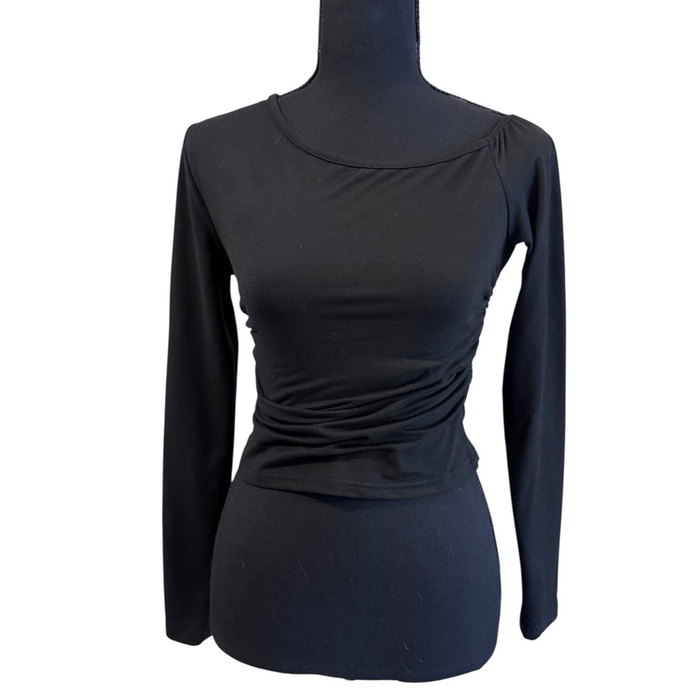 Woman’s SHEIN asymmetrical long sleeve black shirt size XS NWOT